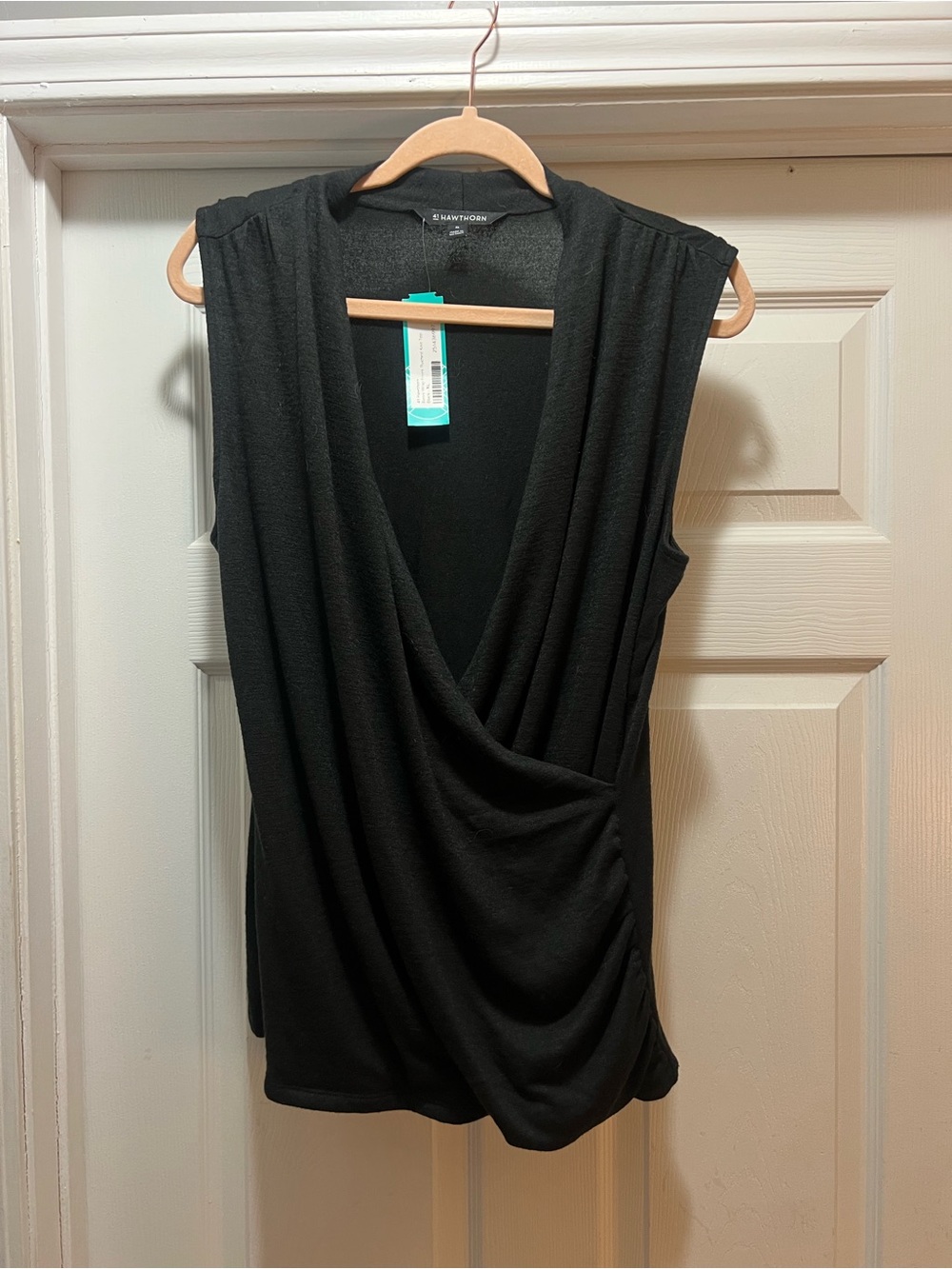 41 Hawthorn Black Sleeveless Drape Surplice Camisole
